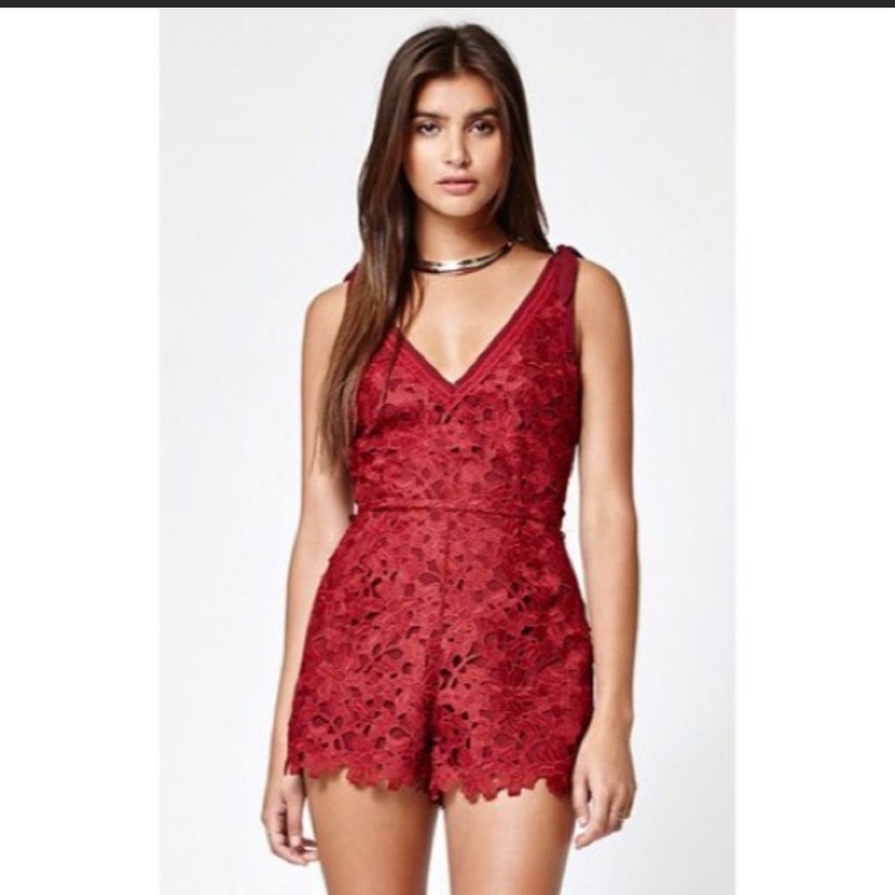 Kendall + Kylie Red Lace Romper